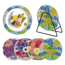 Load image into Gallery viewer, 4 PCS Wooden Diamond Painted Placemats Round Placemat with Holder (Bouquet)
