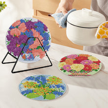 Load image into Gallery viewer, 4 PCS Wooden Diamond Painted Placemats Round Placemat with Holder (Bouquet)
