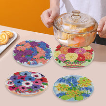 Load image into Gallery viewer, 4 PCS Wooden Diamond Painted Placemats Round Placemat with Holder (Bouquet)
