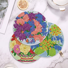 Load image into Gallery viewer, 4 PCS Wooden Diamond Painted Placemats Round Placemat with Holder (Bouquet)
