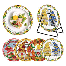 Load image into Gallery viewer, 4 PCS Wooden Diamond Painted Placemats Round Placemat with Holder (Gnome)
