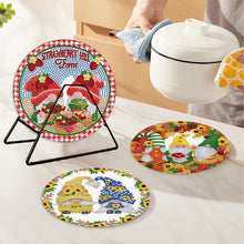 Load image into Gallery viewer, 4 PCS Wooden Diamond Painted Placemats Round Placemat with Holder (Gnome)
