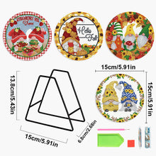 Load image into Gallery viewer, 4 PCS Wooden Diamond Painted Placemats Round Placemat with Holder (Gnome)
