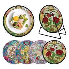 Load image into Gallery viewer, 4PCS Wooden Diamond Painted Placemat Round Placemat with Holder(Rose Bouquet #8)
