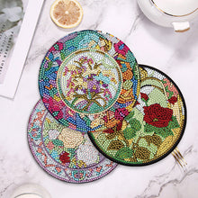 Load image into Gallery viewer, 4PCS Wooden Diamond Painted Placemat Round Placemat with Holder(Rose Bouquet #8)
