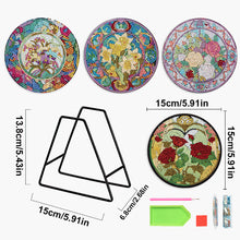 Load image into Gallery viewer, 4PCS Wooden Diamond Painted Placemat Round Placemat with Holder(Rose Bouquet #8)
