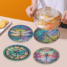 Load image into Gallery viewer, 4 PCS Wooden Diamond Painted Placemats Round Placemat with Holder (Dragonfly)
