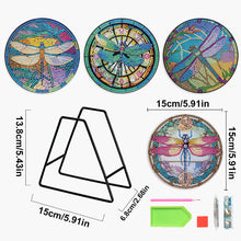 Load image into Gallery viewer, 4 PCS Wooden Diamond Painted Placemats Round Placemat with Holder (Dragonfly)
