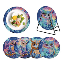 Load image into Gallery viewer, 4 PCS Acrylic Diamond Painted Placemats Tableware Mat with Holder (Owl)
