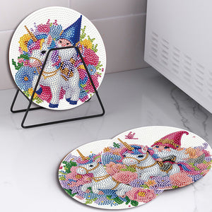 4 PCS Acrylic Diamond Painted Placemats Tableware Mat with Holder(Unicorn Gnome)