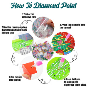 4 PCS Acrylic Diamond Painted Placemats Tableware Mat with Holder(Unicorn Gnome)
