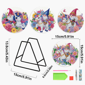 4 PCS Acrylic Diamond Painted Placemats Tableware Mat with Holder(Unicorn Gnome)