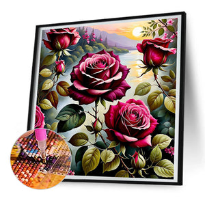 Roses By The Lake 30*30CM (canvas) Full Round Drill Diamond Painting