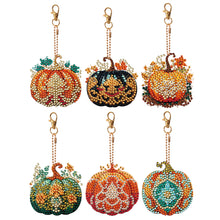 Load image into Gallery viewer, 6 PCS Double Sided Diamond Painting Art Keychain Full Drill Keyring (Pumpkin)
