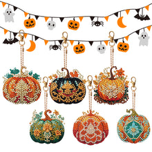 Load image into Gallery viewer, 6 PCS Double Sided Diamond Painting Art Keychain Full Drill Keyring (Pumpkin)
