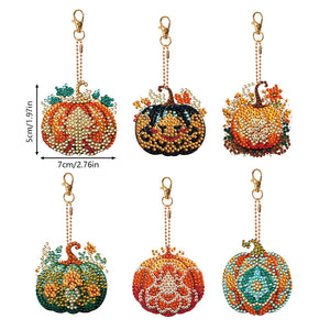 6 PCS Double Sided Diamond Painting Art Keychain Full Drill Keyring (Pumpkin)