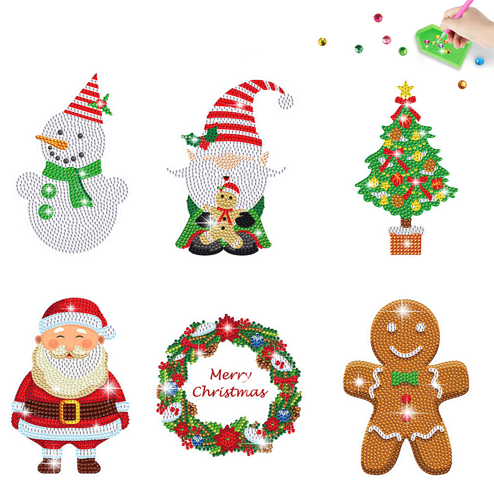 6 PCS Christmas Diamonds Painting Stickers Kit for Boy Girls Gift (Santa Wreath)
