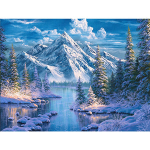 Snow Mountain Scenery 40*30CM (canvas) Full Square Drill Diamond Painting