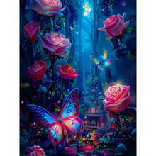 Load image into Gallery viewer, Luminous Rose Forest With Butterflies 35*45CM (canvas) Full Round Drill Diamond Painting
