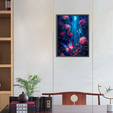 Load image into Gallery viewer, Luminous Rose Forest With Butterflies 35*45CM (canvas) Full Round Drill Diamond Painting
