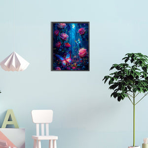 Luminous Rose Forest With Butterflies 35*45CM (canvas) Full Round Drill Diamond Painting