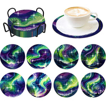 Load image into Gallery viewer, 8 PCS Wooden Diamond Painting Art Coasters Kits with Holder (Gorgeous Aurora)
