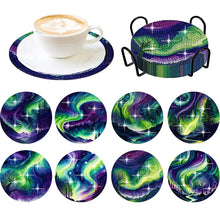 Load image into Gallery viewer, 8 PCS Wooden Diamond Painting Art Coasters Kits with Holder (Gorgeous Aurora)
