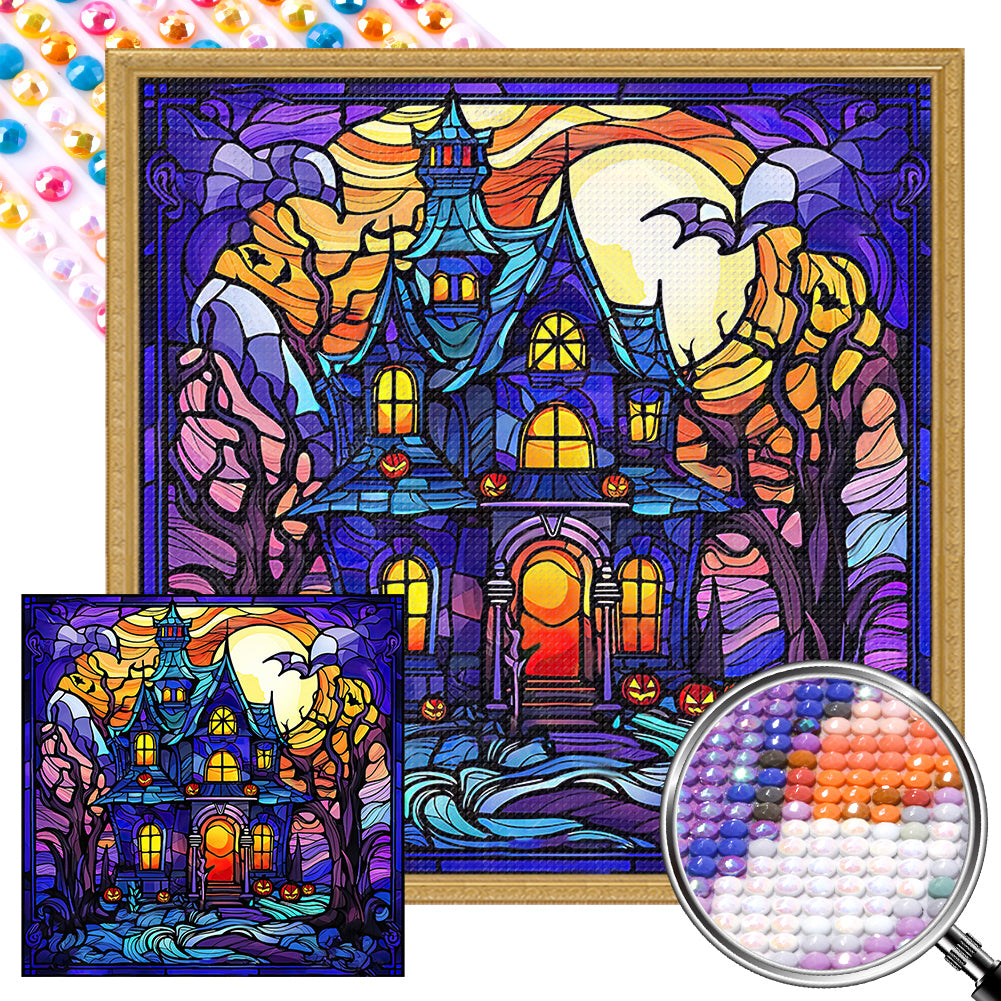Castle Glass Painting 40*40CM (canvas) Full AB Round Drill Diamond Painting