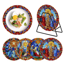 Load image into Gallery viewer, 4 PCS Wooden Diamond Painted Placemats Round Placemat with Holder (Jesus Faith)
