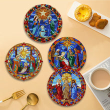 Load image into Gallery viewer, 4 PCS Wooden Diamond Painted Placemats Round Placemat with Holder (Jesus Faith)
