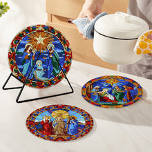 Load image into Gallery viewer, 4 PCS Wooden Diamond Painted Placemats Round Placemat with Holder (Jesus Faith)
