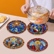 Load image into Gallery viewer, 4 PCS Wooden Diamond Painted Placemats Round Placemat with Holder (Jesus Faith)
