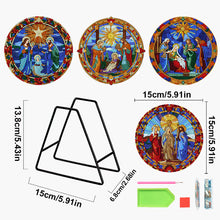 Load image into Gallery viewer, 4 PCS Wooden Diamond Painted Placemats Round Placemat with Holder (Jesus Faith)
