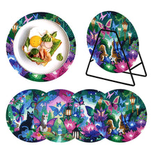 Load image into Gallery viewer, 4 PCS Wooden Diamond Painted Placemats Round Placemat with Holder (Garden Cat)
