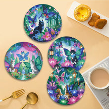 Load image into Gallery viewer, 4 PCS Wooden Diamond Painted Placemats Round Placemat with Holder (Garden Cat)
