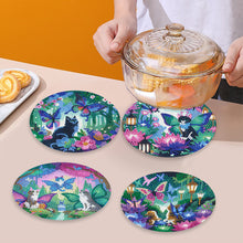 Load image into Gallery viewer, 4 PCS Wooden Diamond Painted Placemats Round Placemat with Holder (Garden Cat)
