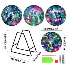 Load image into Gallery viewer, 4 PCS Wooden Diamond Painted Placemats Round Placemat with Holder (Garden Cat)
