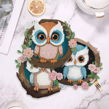 Load image into Gallery viewer, 4 PCS Wooden Diamond Painted Placemats Round Placemat with Holder (Owl)
