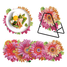 Load image into Gallery viewer, 4 PCS Wooden Diamond Painted Placemats Round Placemat with Holder (Flower)
