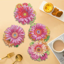 Load image into Gallery viewer, 4 PCS Wooden Diamond Painted Placemats Round Placemat with Holder (Flower)
