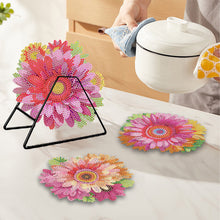 Load image into Gallery viewer, 4 PCS Wooden Diamond Painted Placemats Round Placemat with Holder (Flower)
