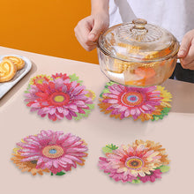 Load image into Gallery viewer, 4 PCS Wooden Diamond Painted Placemats Round Placemat with Holder (Flower)
