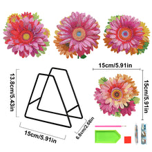 Load image into Gallery viewer, 4 PCS Wooden Diamond Painted Placemats Round Placemat with Holder (Flower)
