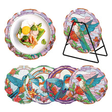 Load image into Gallery viewer, 4 PCS Wooden Diamond Painted Placemats Round Placemat with Holder (Hummingbird)
