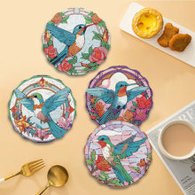 Load image into Gallery viewer, 4 PCS Wooden Diamond Painted Placemats Round Placemat with Holder (Hummingbird)
