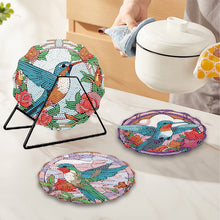 Load image into Gallery viewer, 4 PCS Wooden Diamond Painted Placemats Round Placemat with Holder (Hummingbird)
