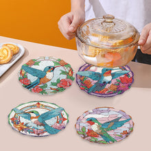 Load image into Gallery viewer, 4 PCS Wooden Diamond Painted Placemats Round Placemat with Holder (Hummingbird)
