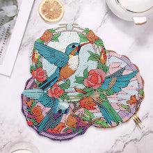 Load image into Gallery viewer, 4 PCS Wooden Diamond Painted Placemats Round Placemat with Holder (Hummingbird)
