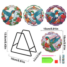 Load image into Gallery viewer, 4 PCS Wooden Diamond Painted Placemats Round Placemat with Holder (Hummingbird)
