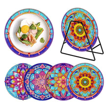 Load image into Gallery viewer, 4 PCS Wooden Diamond Painted Placemats Round Placemat with Holder (Mandala)
